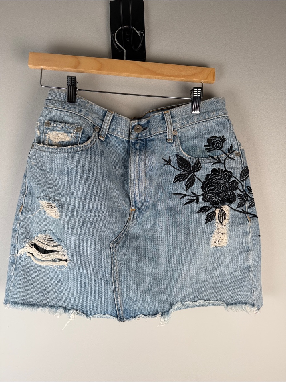 Rag & Bone Distressed Dive Denim Ramona Mini Skirt 90s Grunge Boho Size 28
